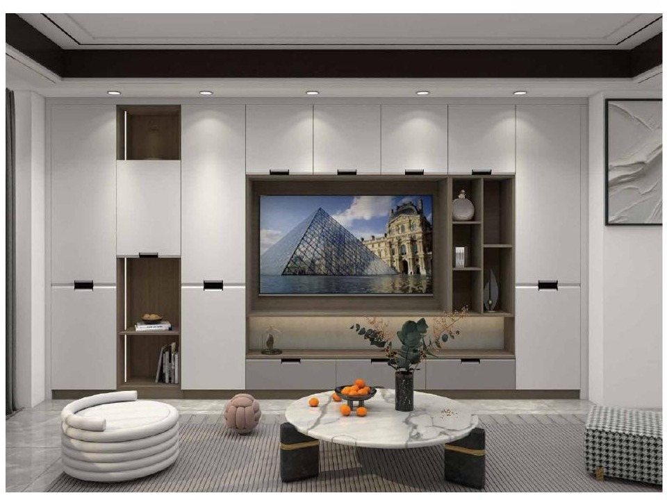 Contemporary fitted television wall and living-room storage